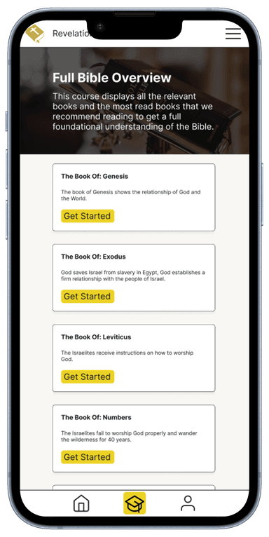 A iPhone image mockup that resembles the Revelation Roadmap courses view page.